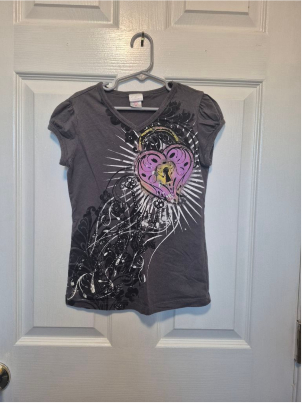 Girls Xhilaration Gray Pink Short Sleeve Tee Juniors M